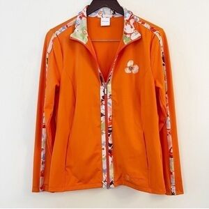 Madeleine Floral Two Way Zip Up Track Jacket Size 10 Orange Multi Color
